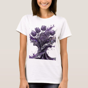 Frisches Silber LILA BLUMEN-FUSION Tragbare Kunst T-Shirt