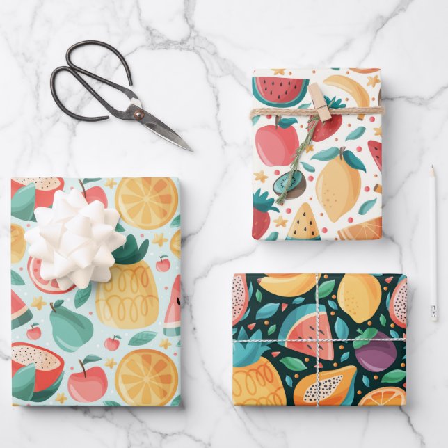 Frisches Sommerobst Geschenkpapier Set (Vorderseite)