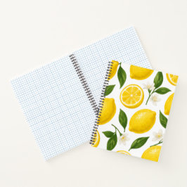 Frisches Zitronenmuster mit Blättern und Blüten Notizbuch