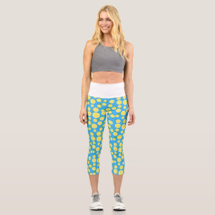 Frisches Zitronenscheiben Blau Sommer Hohe Taille  Capri Leggings