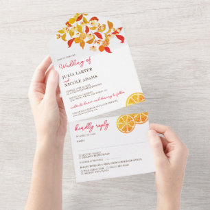 Frisches Zitroniges Liebes Zitruslaub Hochzeit All In One Einladung