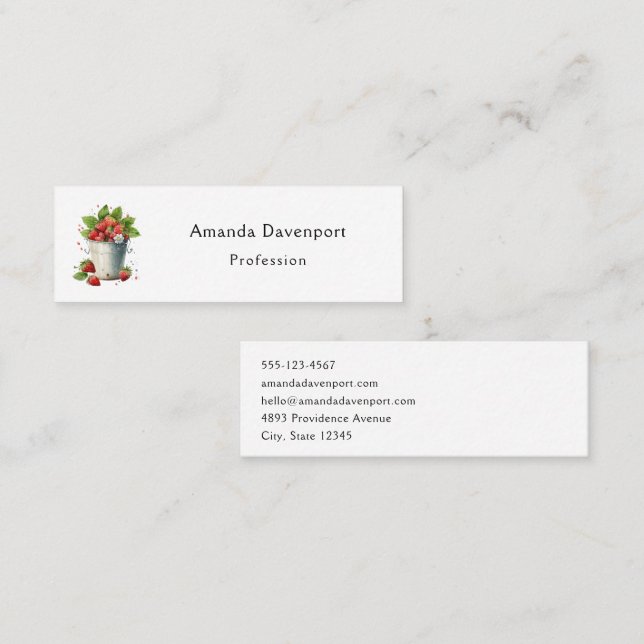 Frischgepflückte Erdbeeren in einem Eimer Mini Visitenkarte (Vorne/Hinten)