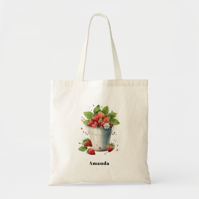 Frischgepflückte Erdbeeren in einem Eimer Tragetasche (Vorne)