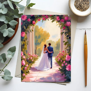 Frischvermählte Braut & Bräutigam Hochzeitsmalerei Postkarte