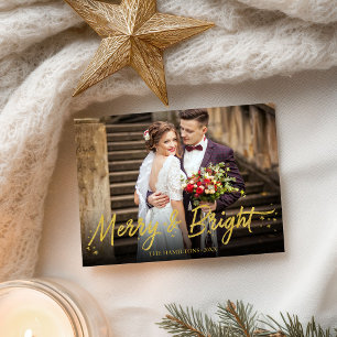 Frischvermählte fröhliche und helle Foto-Weihnacht Postkarte