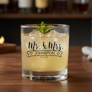 Frischvermählten-Namensbanner Herr & Frau ID668 Whiskyglas