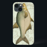 Frischwasserfische auf Karte iPhone 13 Hülle<br><div class="desc">Dieser Kunstdruck veranschaulicht eine ausführliche Malerei eines Frischwasserfisches. Der Hintergrund ist eine Vintage Karte in der hellen Wasserfarbe. Dieser Entwurf würde tadellos jedes mögliches Produkt Ihrer Fischensammlung passen.</div>