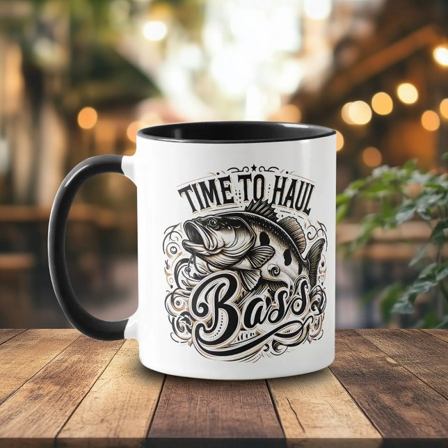 Frischzeit für den Hochseefang Tasse (Funny Time to Haul Bass 11 oz Fishing Humor Mug Cover Photo)
