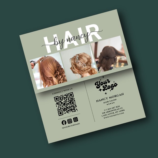 Friseur 3 Foto-Collage & QR-Code-Logo  Visitenkarte (Von Creator hochgeladen)