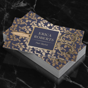 Friseur Antique Gold Schere Luxus Damast Visitenkarte