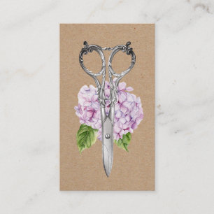Friseur Antique Schere & Hortensienblüte Visitenkarte