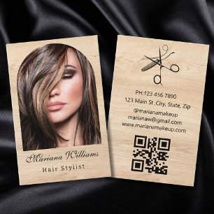 Friseur-Arch-Foto-QR-Code minimalist Holz Visitenkarte