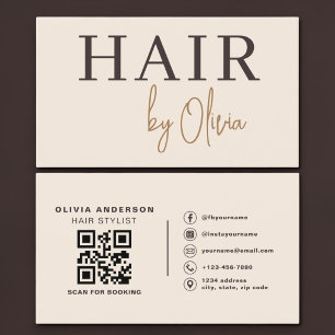 Friseur Beige Neutral QR Code Professional Visitenkarte