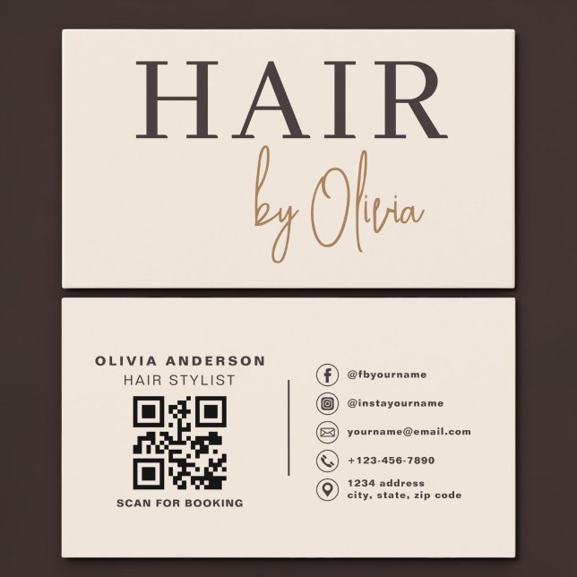 Friseur Beige Neutral QR Code Professional Visitenkarte (Von Creator hochgeladen)