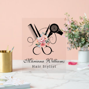 Friseur Blumen Schere modernes Schönheitssalon Acrylschild