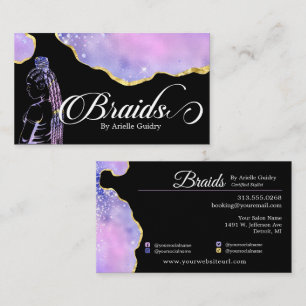 Friseur Braid Salon Lila Holographic Gold Visitenkarte