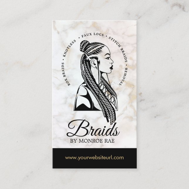 Friseur Braiding Salon Braid Stylist Marmor B Visitenkarte (Vorderseite)