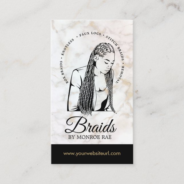 Friseur Braiding Salon Braid Stylist Marmor Visitenkarte (Vorderseite)