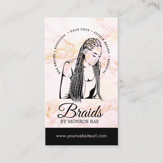 Friseur Braiding Salon Braid Stylist Rosa Visitenkarte (Vorderseite)