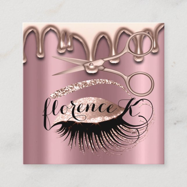 Friseur Brows Eyelash Tropfen Scheren Quadratische Visitenkarte (Vorderseite)