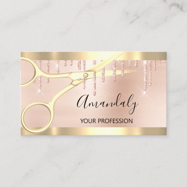 Friseur Coiffeur Goldschere Rose Gold Visitenkarte (Vorderseite)