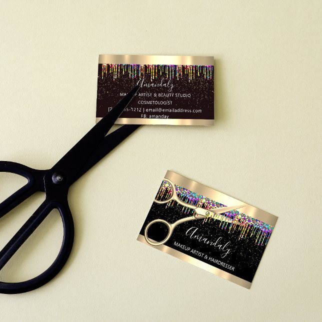 Friseur Coiffeur Goldschere Visitenkarte (Hair Stylist Hairdresser Coiffeur Gold Scissors Business Card)