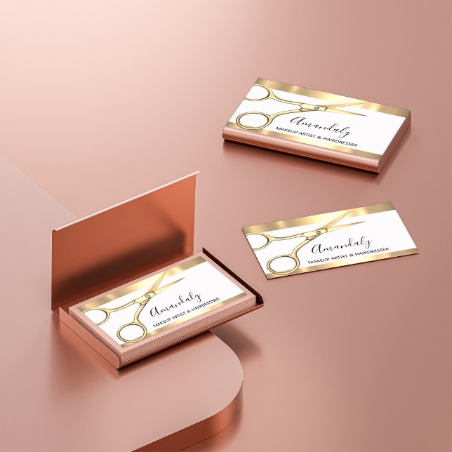 Friseur der Hair Stylist Golden Schere Visitenkarte (Hair Stylist Hairdresser Golden Scissors Business Card)