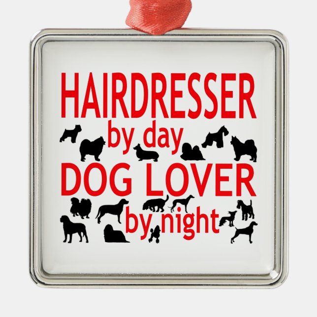 Friseur Dog Lover Silbernes Ornament (Vorne)