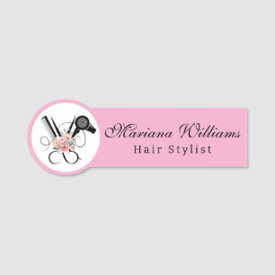 Friseur-Friseur-Blumenschere rosa Namensschild