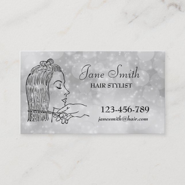 Friseur-Friseur-Stylistin silber Visitenkarte (Vorderseite)