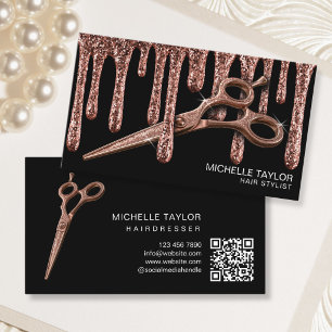 Friseur Friseurin Rose Gold Glitter QR-Code Visitenkarte