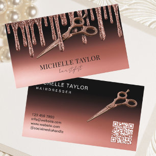 Friseur Friseurin Rose Gold Glitter QR-Code Visitenkarte