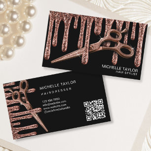 Friseur Friseurin Rose Gold Glitter QR-Code Visitenkarte