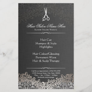Friseur Friseursalon Elegant Dark Silber Damast Flyer