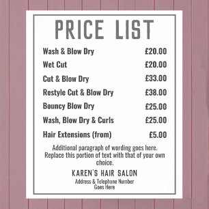 Friseur Friseursalon Preisliste Poster