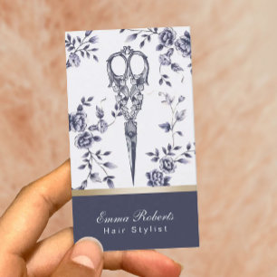 Friseur Friseursalon Vintage Blau Blumenmuster Visitenkarte