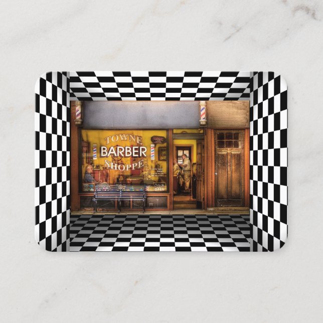 Friseur-Geschäfts-Vintages Schwarzes, weiß, Visitenkarte (Vorderseite)