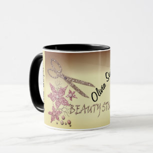 Friseur Glitter Glänzende Schere Blumen Schönheit Tasse