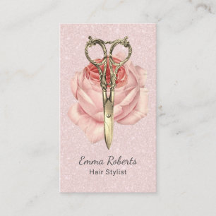 Friseur Gold Schere & Blume Blush Pink Visitenkarte
