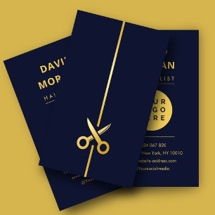 Friseur Gold Schere Logo Navy Blau Visitenkarte