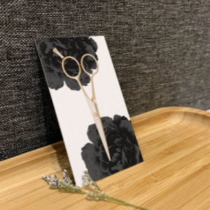 Friseur Gold Schere Stylist Schwarz Floral Visitenkarte