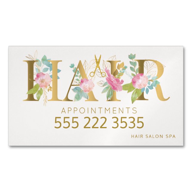 Friseur Goldsalon Blumenrosa Termine Telefon Magnetische Visitenkarte (Vorderseite)