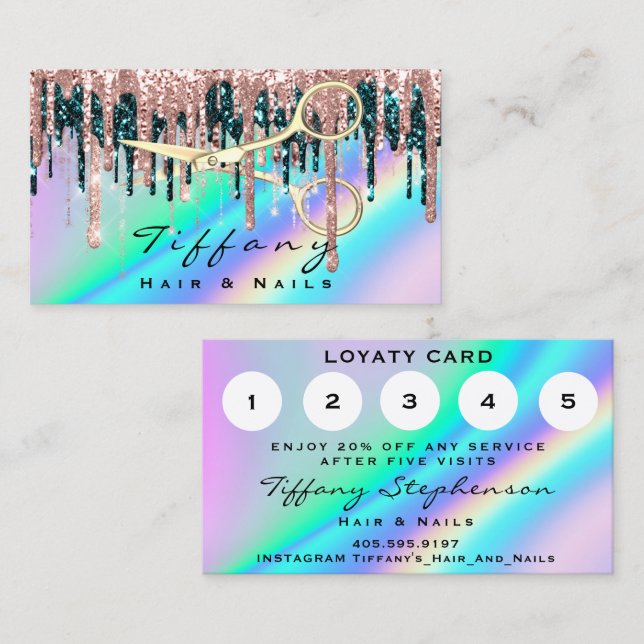 Friseur Golen Scissors Rose Loyalty Holograph Visitenkarte (Vorne/Hinten)