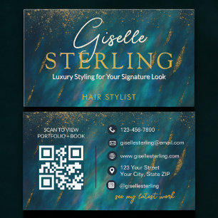 Friseur Green Opal Stein QR Code Visitenkarte
