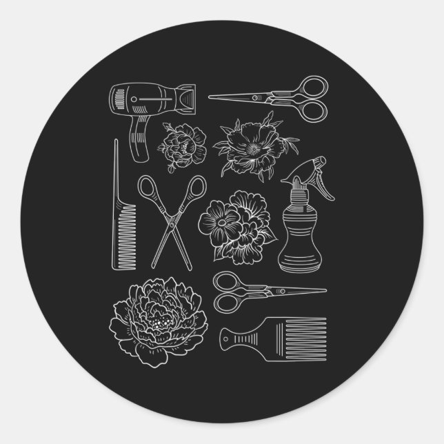 Friseur Haare Stylist Barber Tools Blumenmuster Runder Aufkleber (Vorderseite)