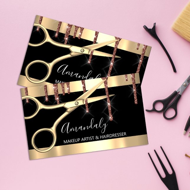 Friseur Hair Stylist Golden Scisseur Coiffeur Visitenkarte (Hair Stylist Hairdresser Golden Scissors Coiffeur Business Card)