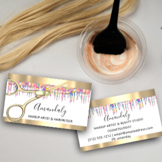 Friseur Hair Stylist Holograph Tropfens Scheren Visitenkarte
