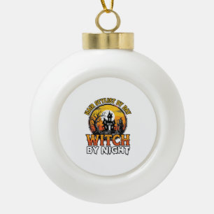 Friseur-Hexe bei Nacht Vintage-Halloween-Design Keramik Kugel-Ornament