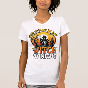Friseur-Hexe bei Nacht Vintage-Halloween-Design T-Shirt