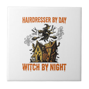 Friseur-Hexe Halloween Vintage-Salon-Shirt_1 Fliese